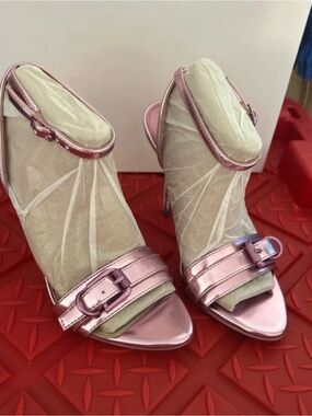Nine West Metallic Pink Buckle Strap High Heels